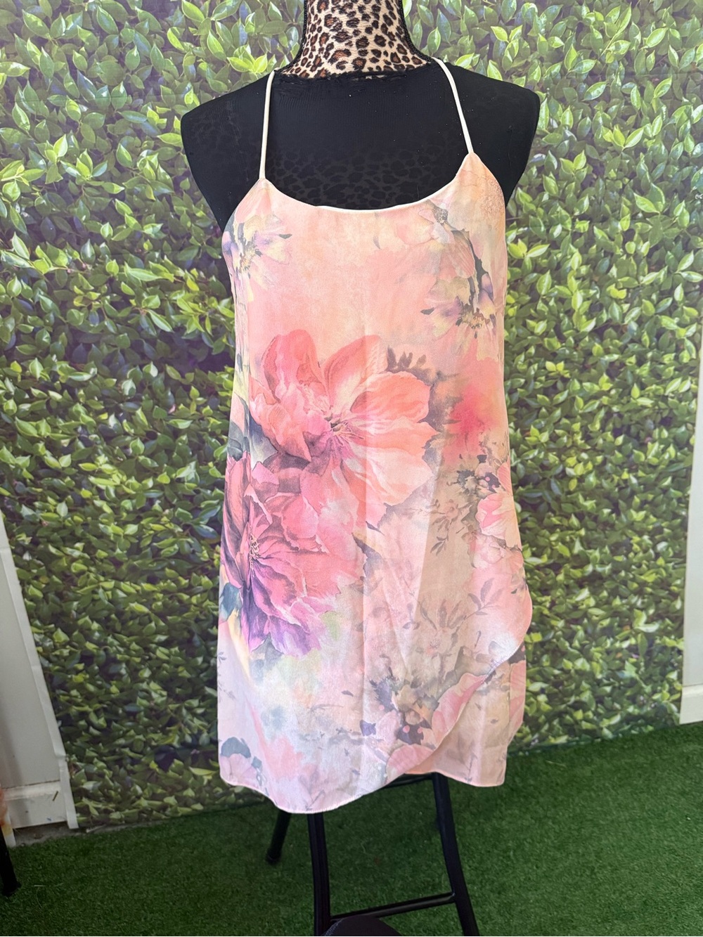 Floral Pink Slip Dress with Spaghetti Straps 95